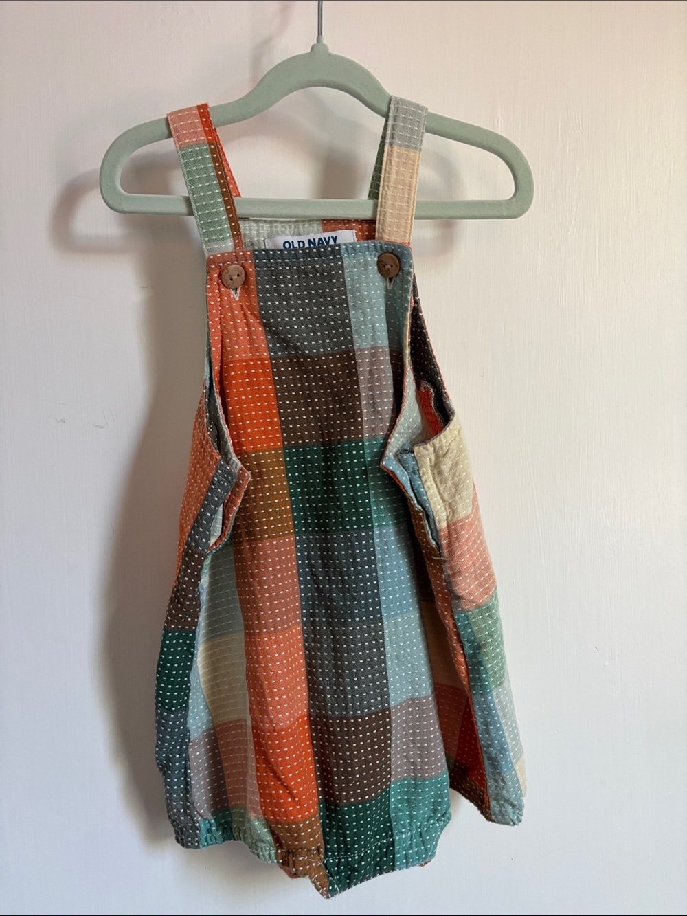 Old Navy Seersucker Patchwork Plaid Kids Romper in Orange, Green, Blue